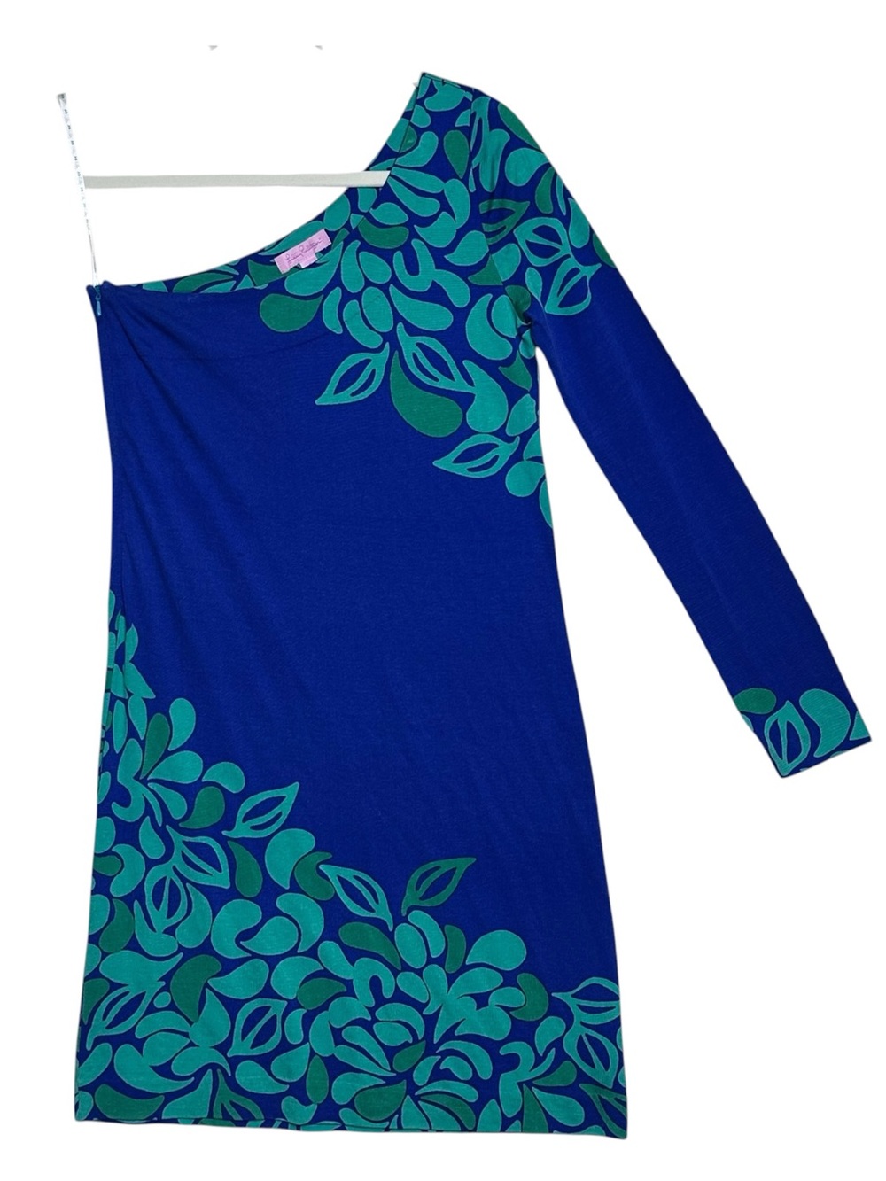 Lilly Pulitzer S One Shoulder Silk Blend Graphic Leaf Print Knit Dress Colorful